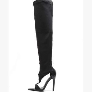 Mackin J Satin Thigh High‎ Stocking Stiletto Black
